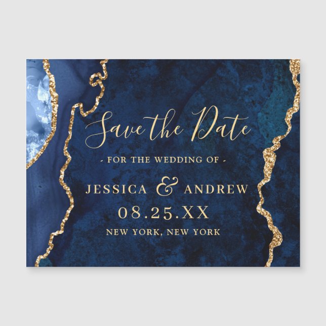 Golden Navy Blue Agate Save the Date Magnetkarte (Vorderseite)