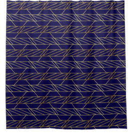 Golden & Navy Blue Deko Geometric Pattern Luxus Duschvorhang