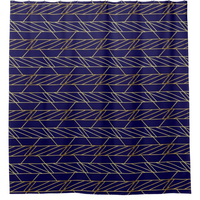 Golden & Navy Blue Deko Geometric Pattern Luxus Duschvorhang