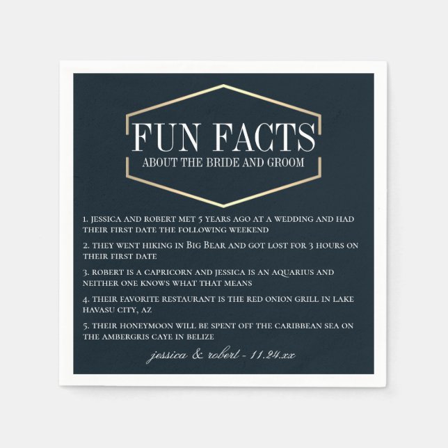 Golden Navy Blue Fun Fakten Personalisiert Serviette (Vorderseite)