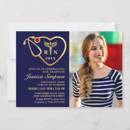 Golden Navy Moderne Nursing School Graduation Part Einladung