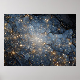 Golden Nebula Sparkles Midnight Blue Cosmos Poster