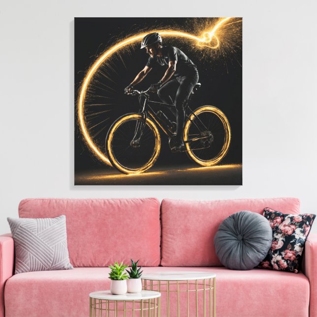 Golden Neon Bicycle Leinwanddruck (Insitu (Wohnzimmer))