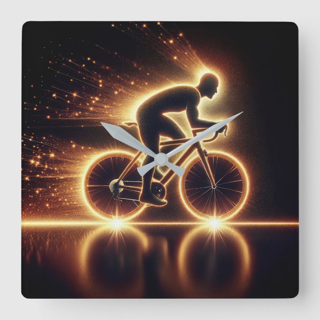 Golden Neon Bicycle Quadratische Wanduhr (Vorderseite)