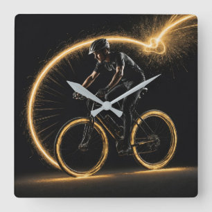Golden Neon Bicycle Quadratische Wanduhr
