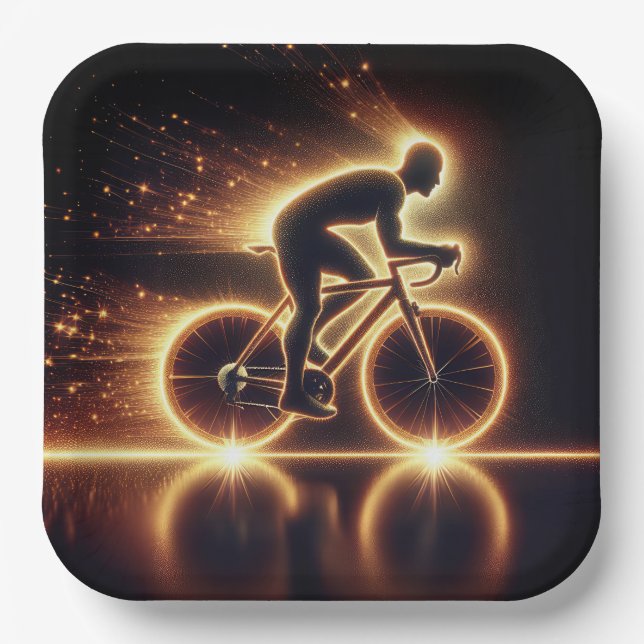 Golden Neon Cyclist Pappteller (Vorderseite)