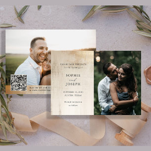 Golden Neutral Abstrakt   Eleganter QR-Code für Ho Save The Date