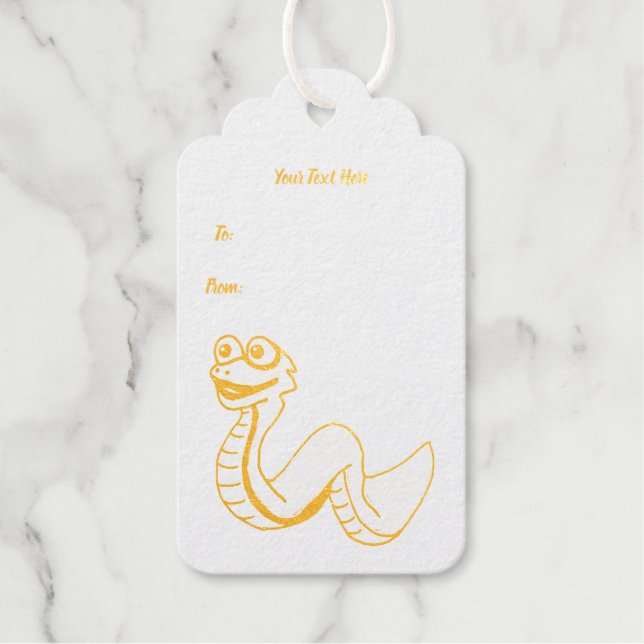 Golden Niedlich Snake Illustration große Augen Grü Geschenkanhänger (Vorderseite)