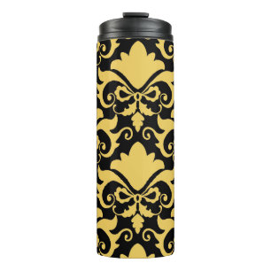 Golden Night Damask Bows Thermosbecher