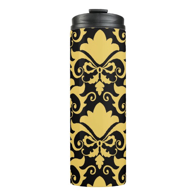 Golden Night Damask Bows Thermosbecher (Vorderseite)