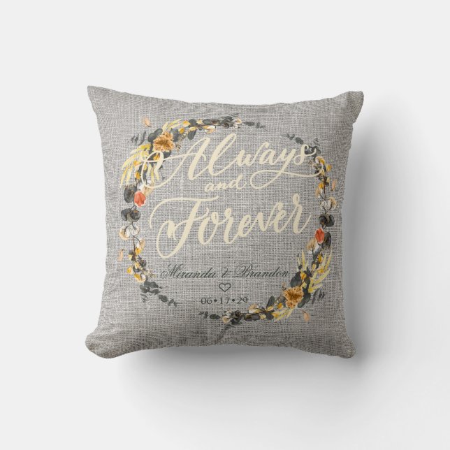 Golden Noir Hochzeit Monogram Kissen (Vorderseite)