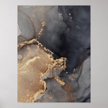 Golden Noir Marmor Abstraktes Wandkunstwerk – Schw