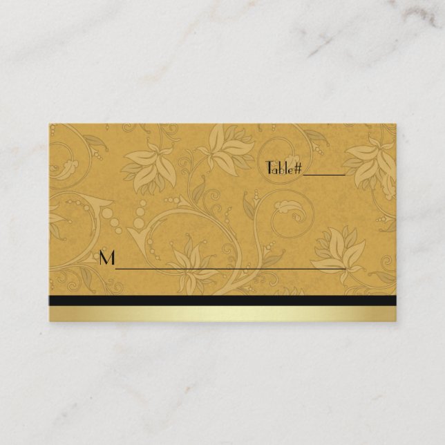 Golden Nouveau Fleur Wedding Platzkarte (Vorderseite)