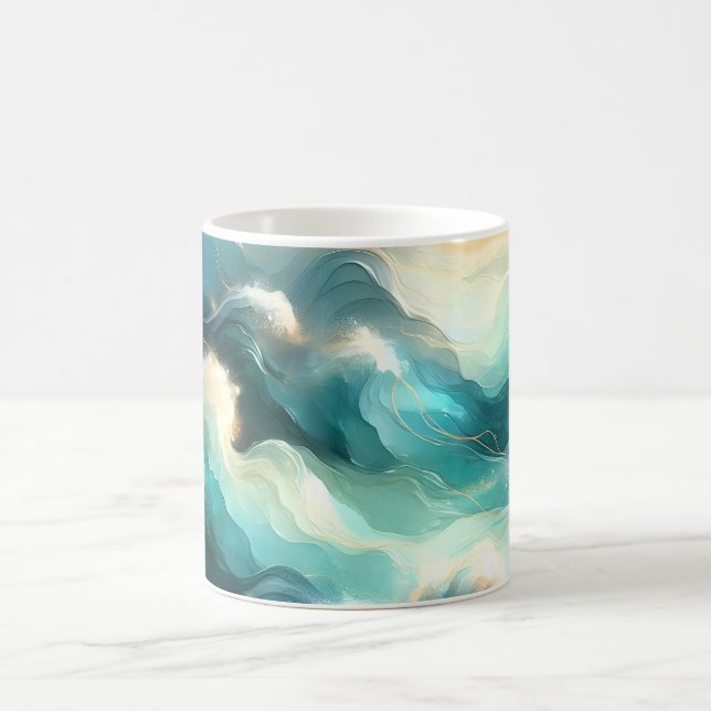 Golden Ocean Flow Abstract Waves Kaffeetasse (Mittel)