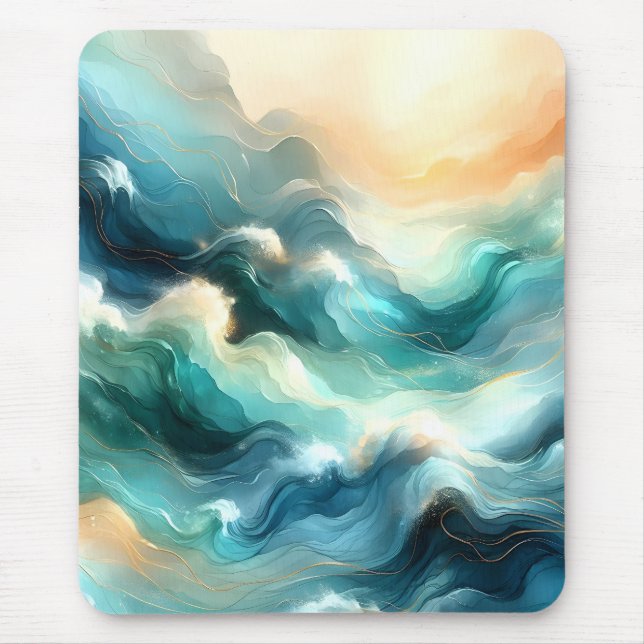 Golden Ocean Flow Abstract Waves Mousepad (Vorne)