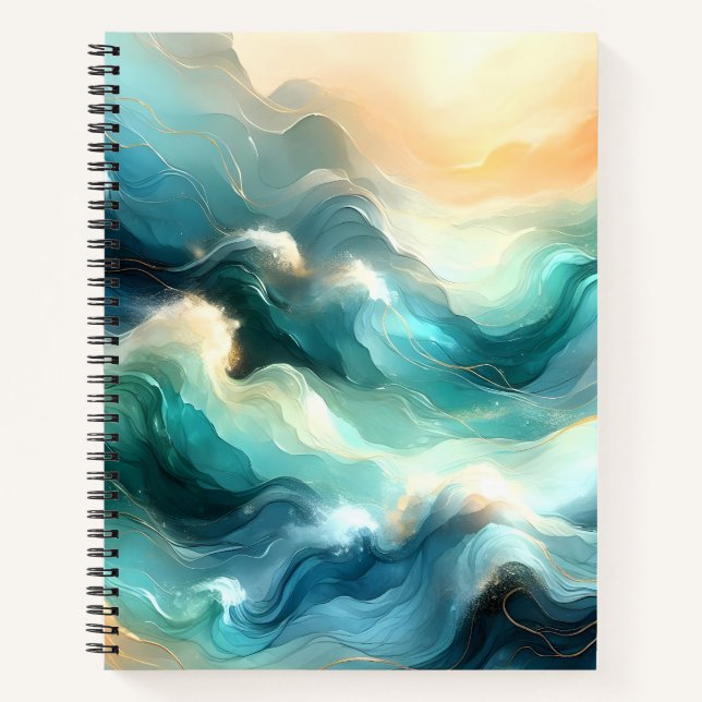 Golden Ocean Flow Abstract Waves Notizbuch (Vorderseite)
