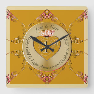 Golden Ochre Wall Clock 1/50 Quadratische Wanduhr
