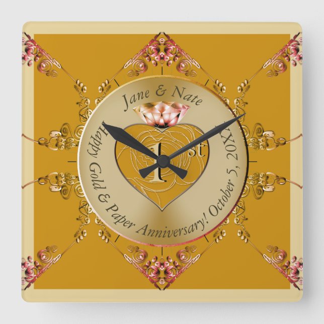 Golden Ochre Wall Clock 1/50 Quadratische Wanduhr (Vorderseite)