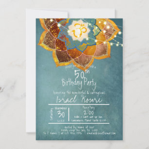 Golden Om Blume Mandala Design 50. Geburtstag Aqua Einladung