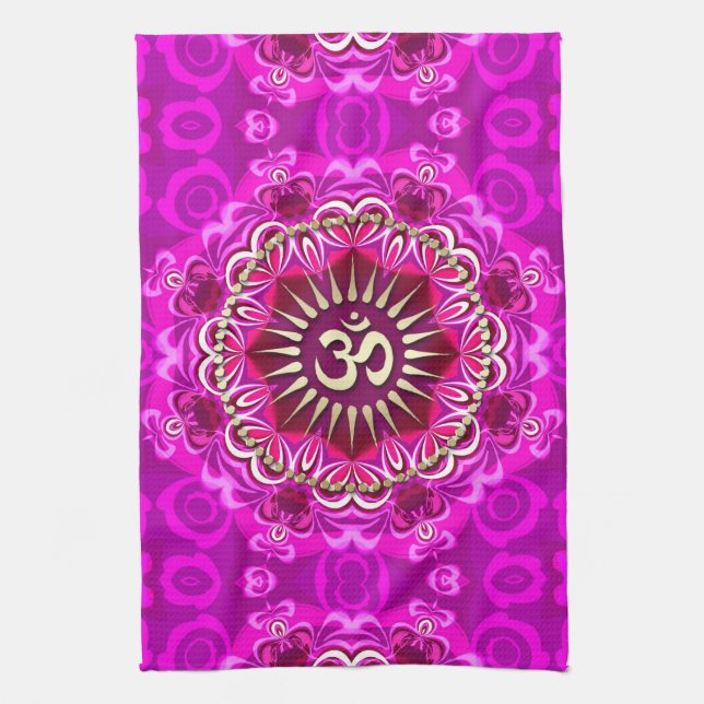 Golden OM Modernes rosa Batik Banner Handtuch (Vertikal)