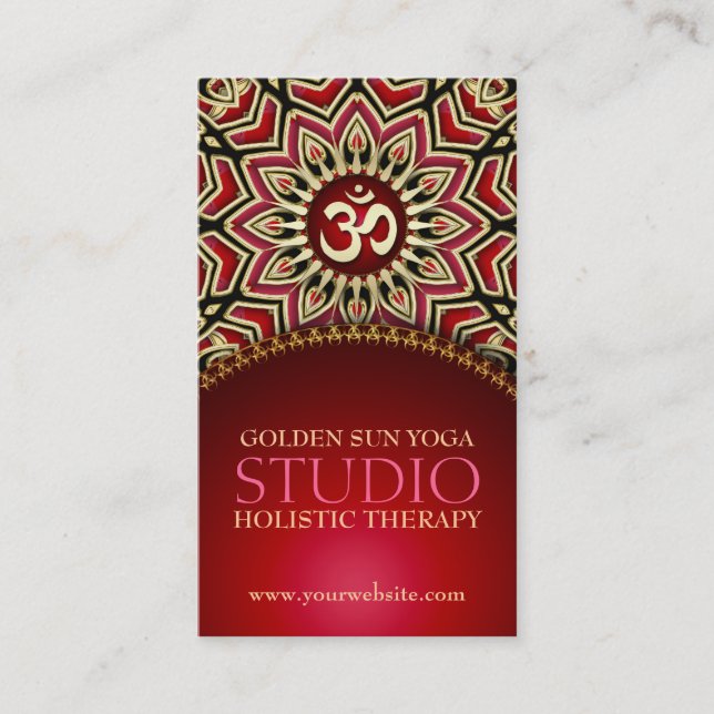Golden OM Sun Yoga Reiki Red Business Cards Visitenkarte (Vorderseite)