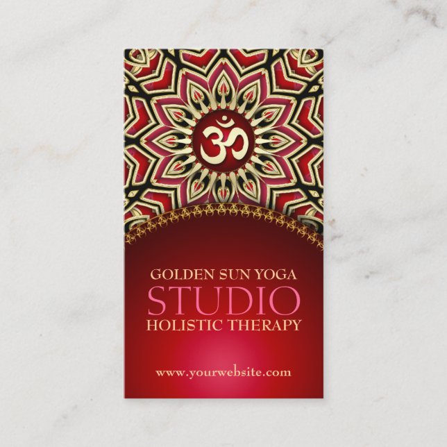 Golden OM Sun Yoga Reiki Red Business Cards Visitenkarte (Vorderseite)