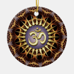 Golden OM Tapestry Weave Keramik Ornament