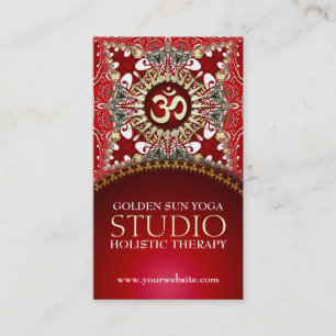Golden OM Yoga Batik Bohemisch Red Business Cards Visitenkarte