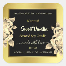 Golden Ombre Black Floral Product Packaging Labels