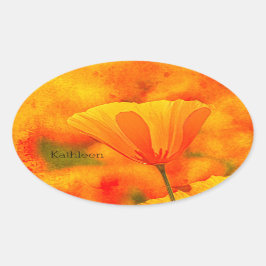 Golden Orange California Mohn "Land of Orange" Ovaler Aufkleber