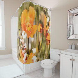 Golden Orange California Poppy Akryllische Malerei Duschvorhang