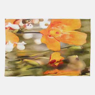 Golden Orange California Poppy Akryllische Malerei Geschirrtuch