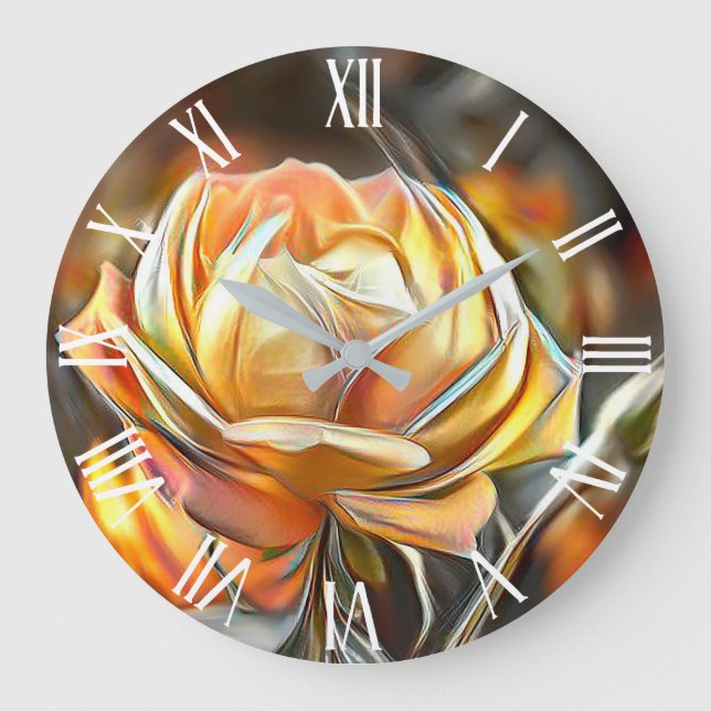Golden Orange Elegante Rose Parco Tassino Große Wanduhr (Vorderseite)
