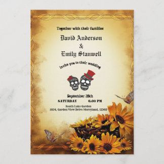 Golden Orange Gothic Sonnenblumen Halloween Hochze Einladung