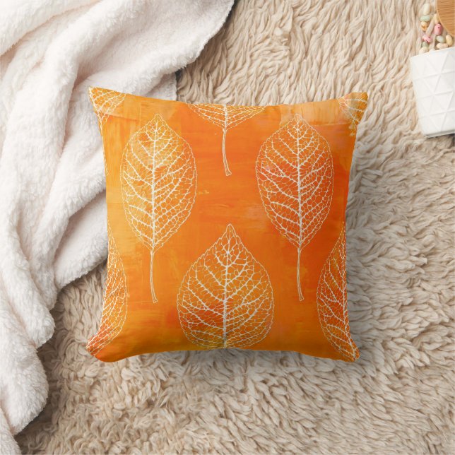 Golden Orange Leaf Pattern Pilz Kissen (Decke)