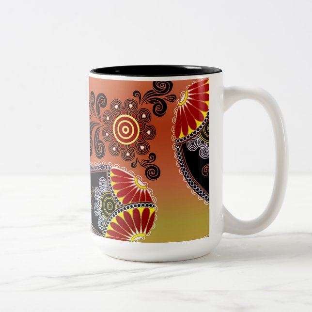 Golden Orange Paisley Pattern Kaffeemaschine Tasse (Rechts)