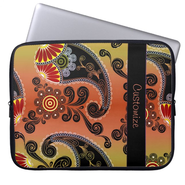 Golden Orange Paisley Pattern Laptop Sleeve (Vorderseite)