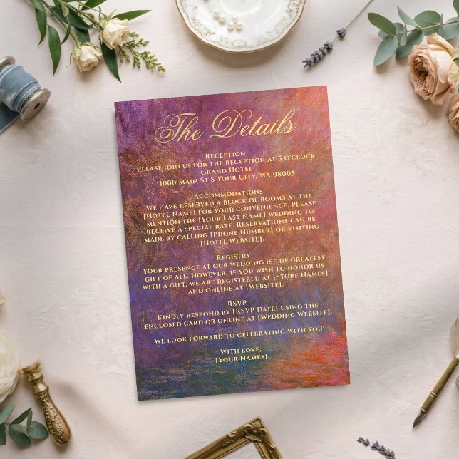 Golden Orange Purple Sunset Sky Monet Art Wedding Begleitkarte (Von Creator hochgeladen)