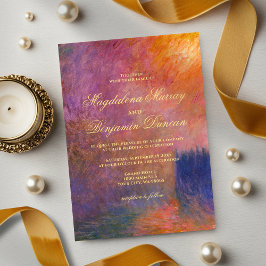 Golden Orange Purple Sunset Sky Monet Art Wedding Einladung