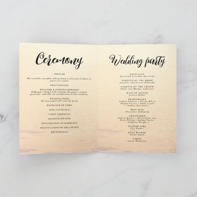 Golden Orange Sommermeere Hochzeit Programm (Innenseite)