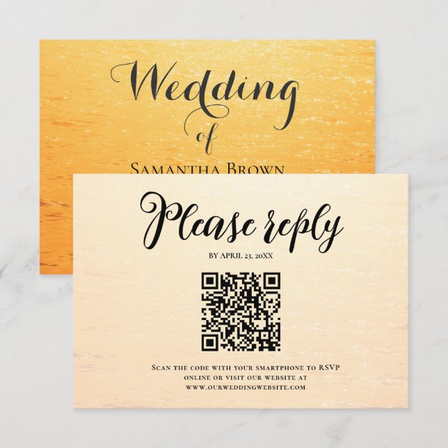 Golden Orange Sommermeere Hochzeit RSVP Karte (Vorne/Hinten)