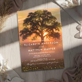 Golden Orange Sunset Fireflies Country Wedding Einladung