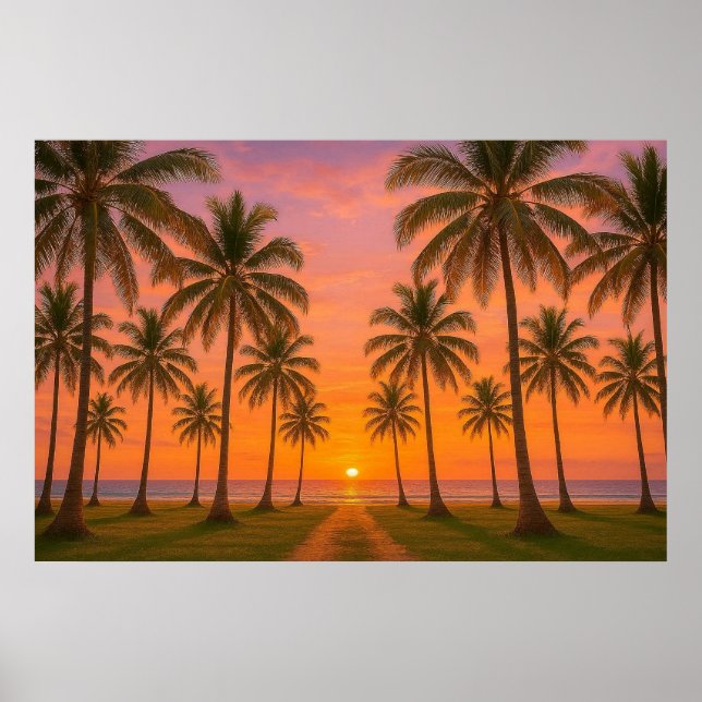Golden Orange Sunset Tropical Beach Poster (Vorne)
