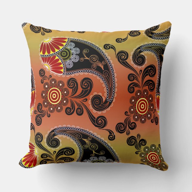Golden Orange und Black Paisley Kissen (Vorderseite)