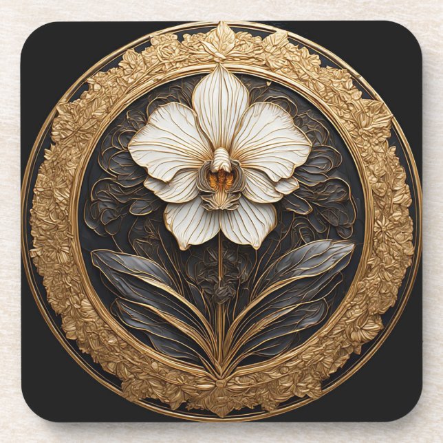 Golden Orchid Design Getränkeuntersetzer (Vorderseite)