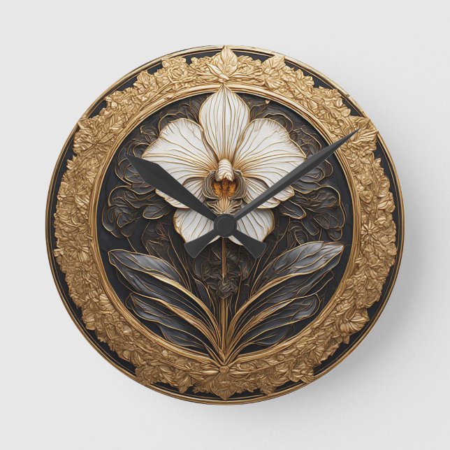 Golden Orchid Design Runde Wanduhr (Vorderseite)