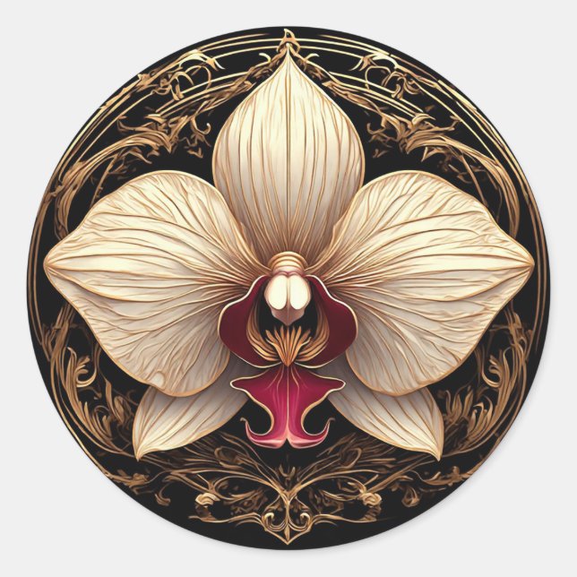 Golden Orchid Design Runder Aufkleber (Vorderseite)