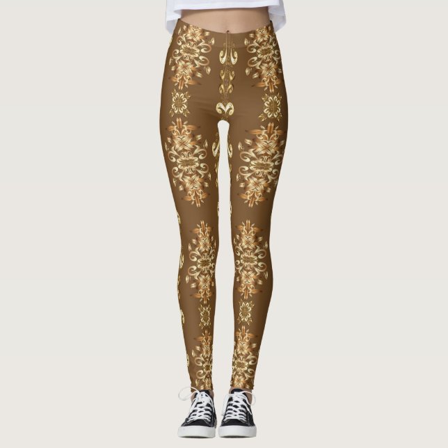Golden Oriental Baroque Klassisches Muster Leggings (Vorderseite)