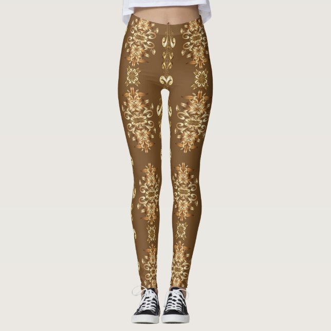 Golden Oriental Baroque Klassisches Muster Leggings (Vorderseite)