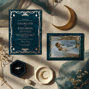 Golden Ornament Celestial Fantasy Ivy Wedding Folieneinladung